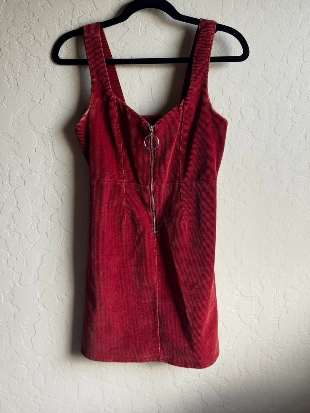 IRIS Red Corduroy Mini Dress Small Y2K Ring Zip Sleeveless